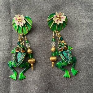 Lunch At The Ritz Green Frog Earrings